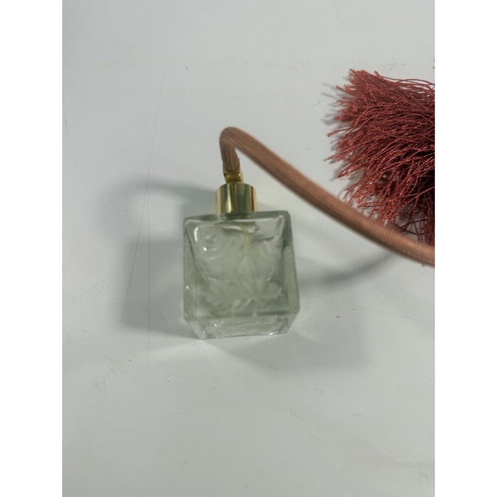 Etched Glass Perfume Bottle Vintage acid etched gold tone Powder Off Pink Rose F - Picture 9 of 12